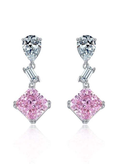 Pink [E 1676] 925 Sterling Silver High Carbon Diamond Geometric Luxury Drop Earring